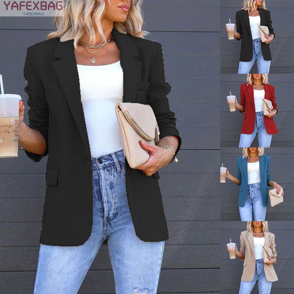Women Fashion Blazer Solid Color Turndown Collar Long Sleeve Work Outwear Suit
