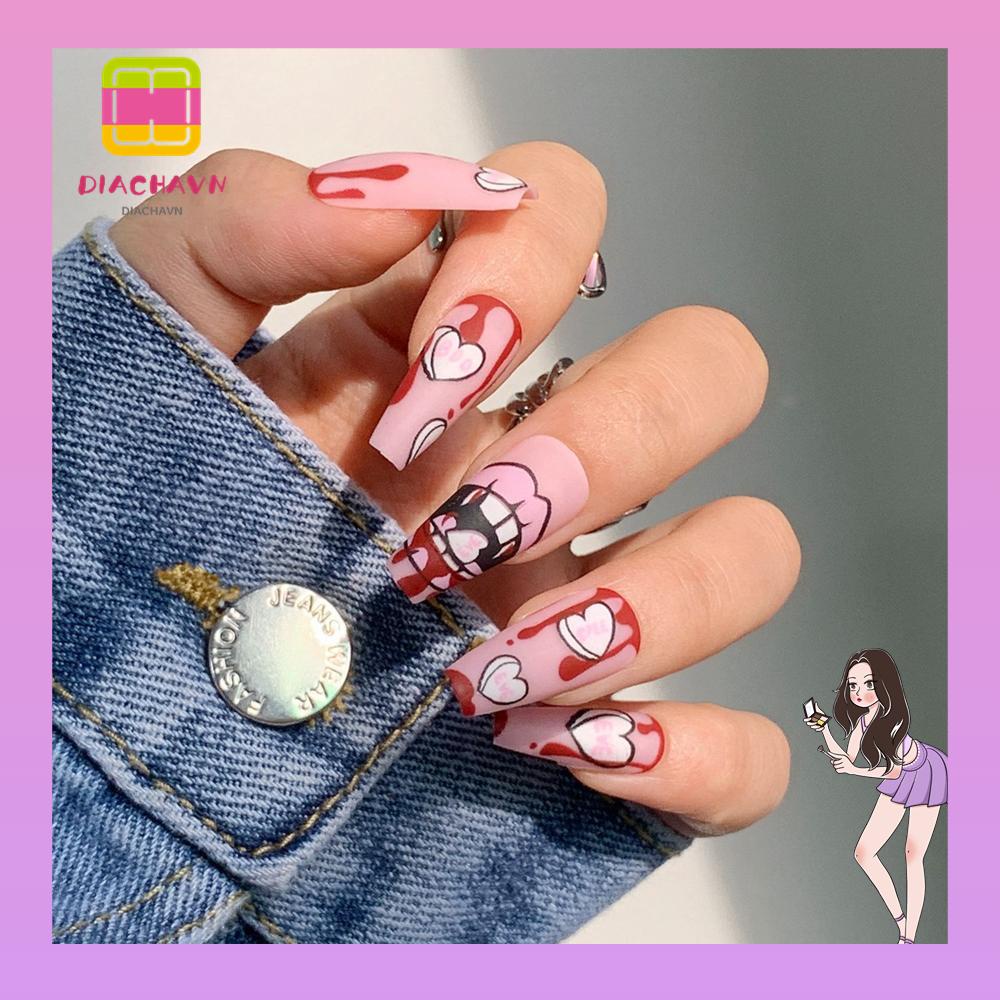 DIACHAVN Hộp 24 Móng Tay Giả Múa Ba Lê Che Phủ Toàn Diện Có Thể Tháo Rời