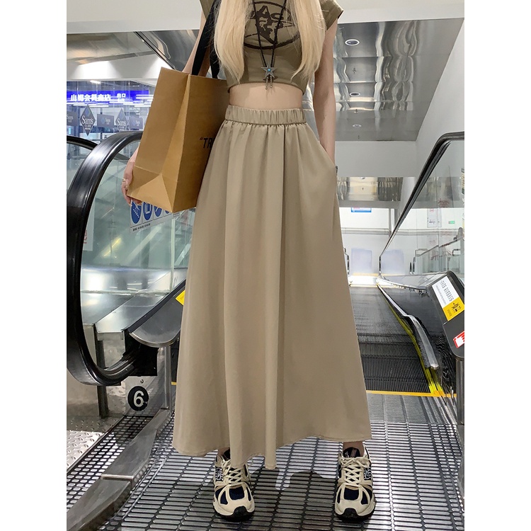 SUXI Chân Váy Chữ A Lưng Thun Cao Màu Sắc Ngọt Ngào Thời Trang Mùa Hè Cho Nữ