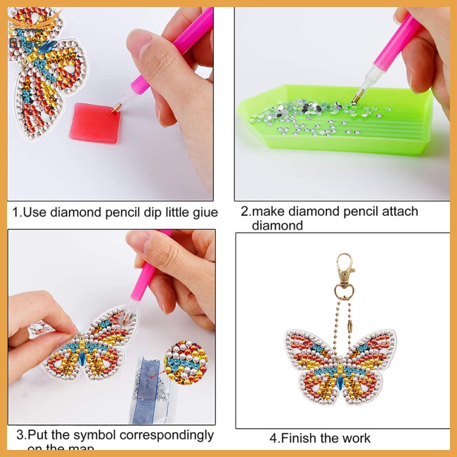 Set 8 Móc Khóa Hình Chú Lùn Đính Đá 5d Tự Làm Thủ Công Đa Ứng Dụng