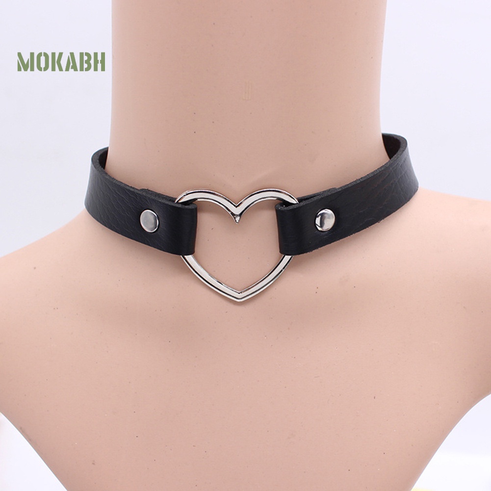 [Mok Abh] Vòng Cổ Choker Họa Tiết Hình Trái Tim Bằng Chất Liệu Giả Da Có Thể Đ
