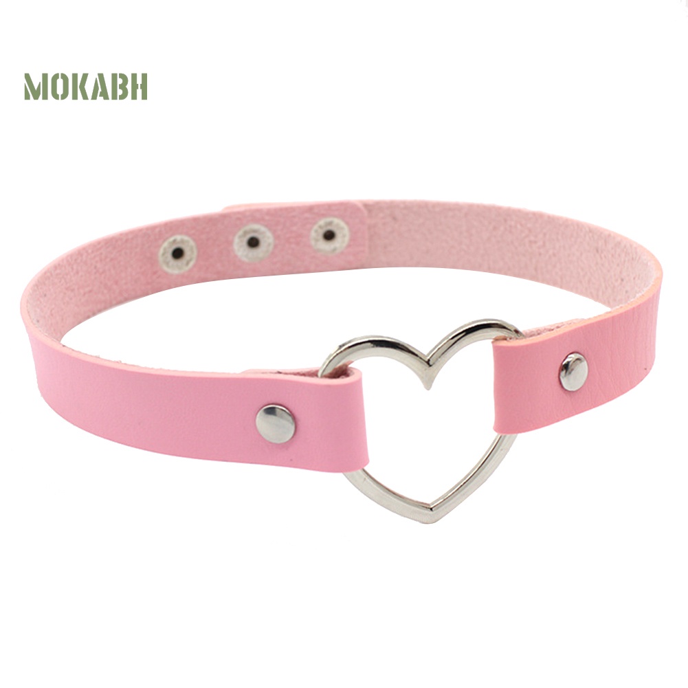 [Mok Abh] Vòng Cổ Choker Họa Tiết Hình Trái Tim Bằng Chất Liệu Giả Da Có Thể Đ