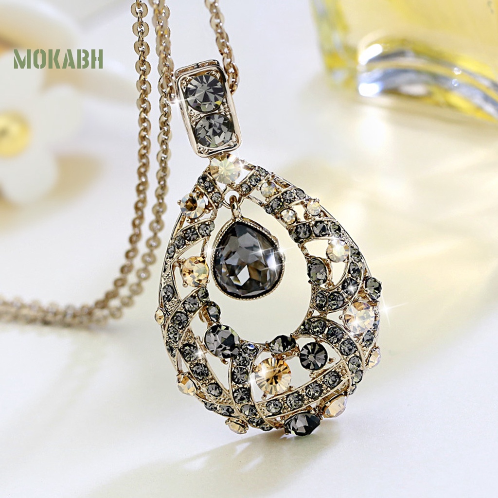 Vòng cổ Dáng Dài Đính Đá Hình Giọt Nước Lấp Lánh Thời Trang