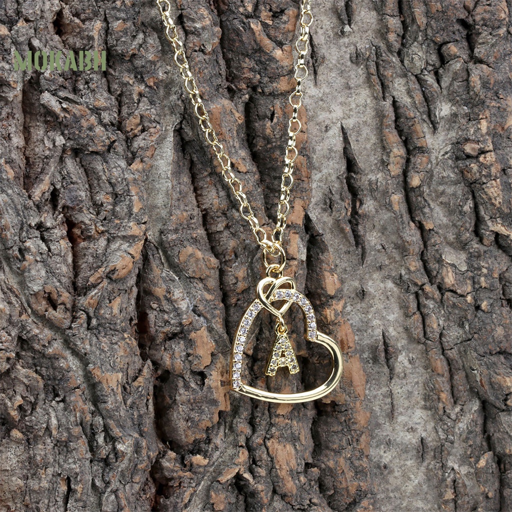 [Mok Abh] Vòng cổ Mặt Hình Trái Tim Và Chữ Cái Đính Đá Zircon Không Gây Dị Ứng Trang Trí Quần Áo