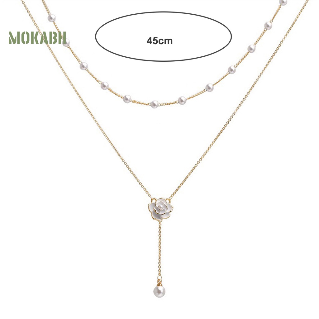 [Mok] Vòng cổ Hai Lớp Mạ Điện Mặt Hình Bông Hoa Đính Ngọc Trai Nhân Tạo Có Thể Điều Chỉnh Kích Thước