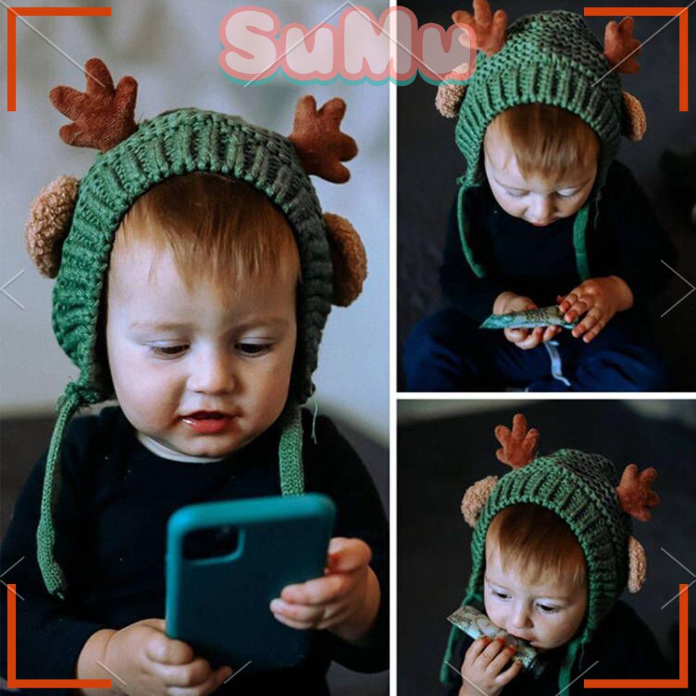 SUMU Mũ Beanie Hình Sừng Hươu Mềm Mại Dễ Thương
