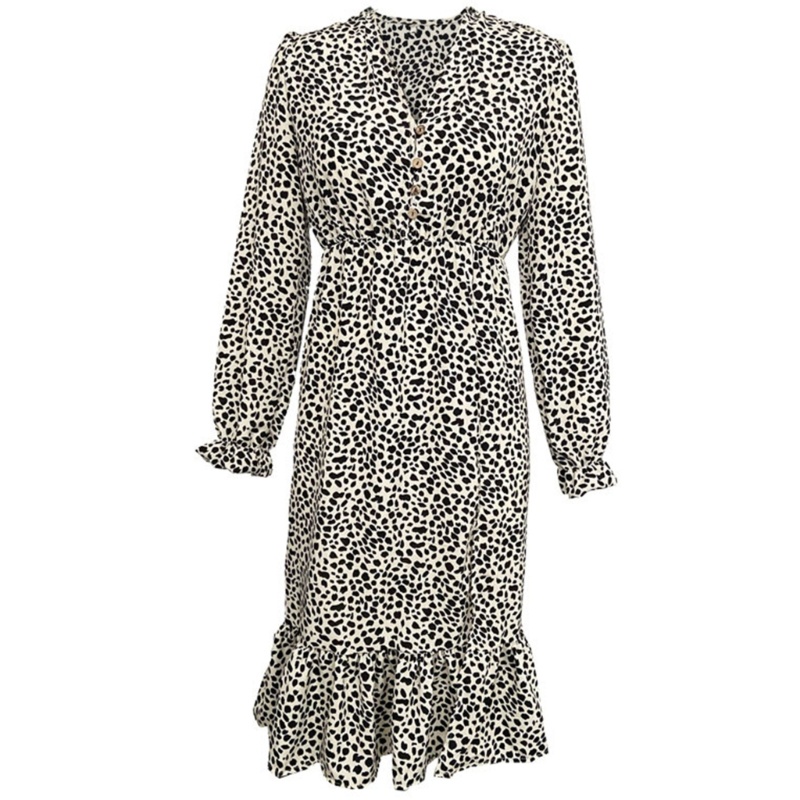 Đầm Midi Dài Tay Cổ Chữ V Eo Cao Thời Trang Cho Nữ