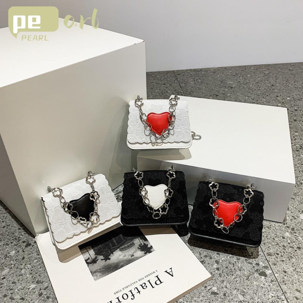 Túi Đeo Chéo Mini Phối Dây Xích Hình Trái Tim Màu Tương Phản Thời Trang Cho Nữ