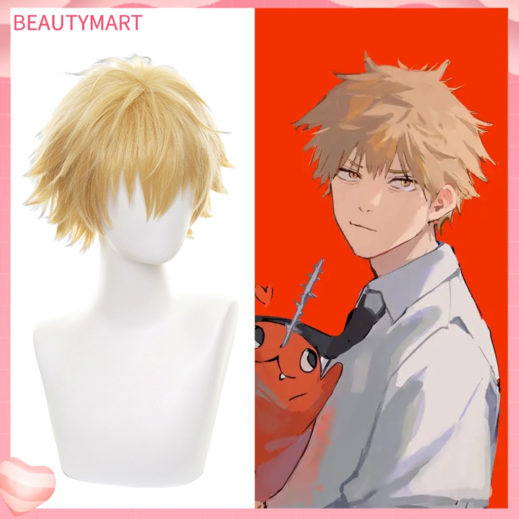 Bộ Tóc Giả Ngắn Màu Vàng Mượt Mà Thoáng Khí Không Để Lại Dấu Vết Hóa Trang