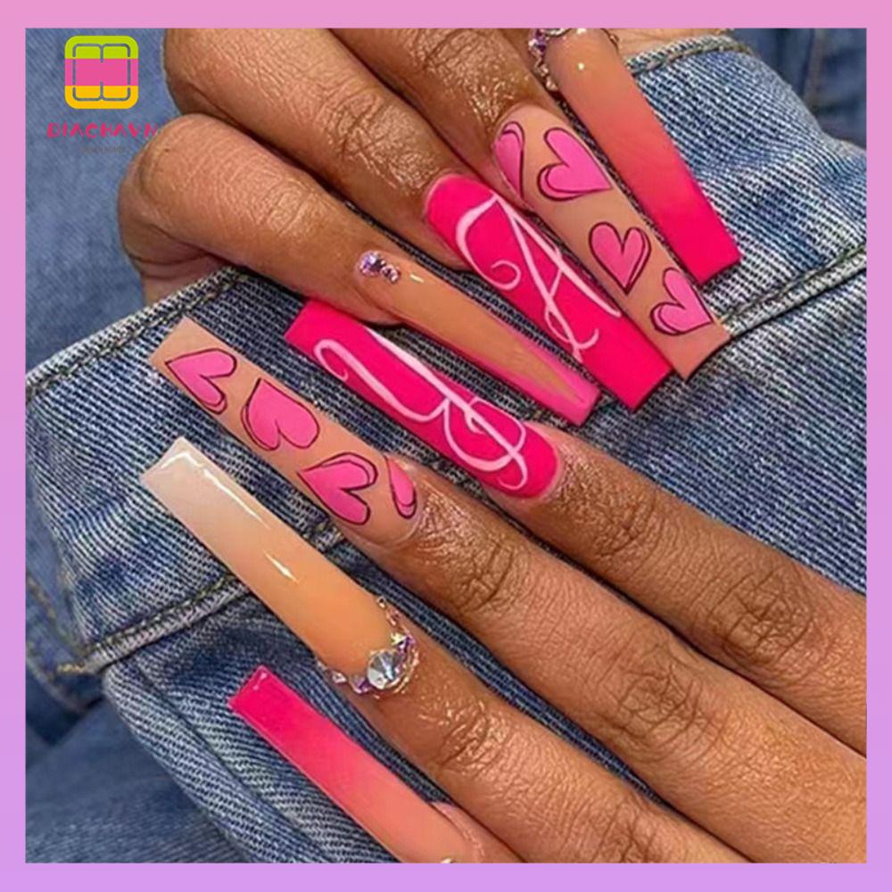 DIACHAVN Bộ 24 Móng Tay Giả Che Phủ Toàn Diện Đính Nơ Bướm Và Pha Lê Dễ Tháo Rời