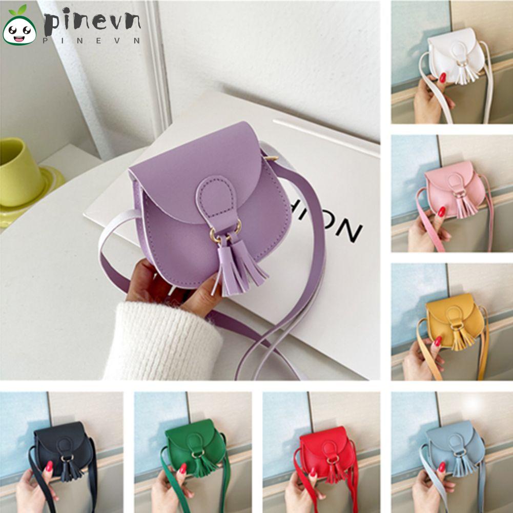 PINEVN Túi Xách Da PU Mini Màu Trơn Đính Tua Rua Thời Trang Cho Nữ