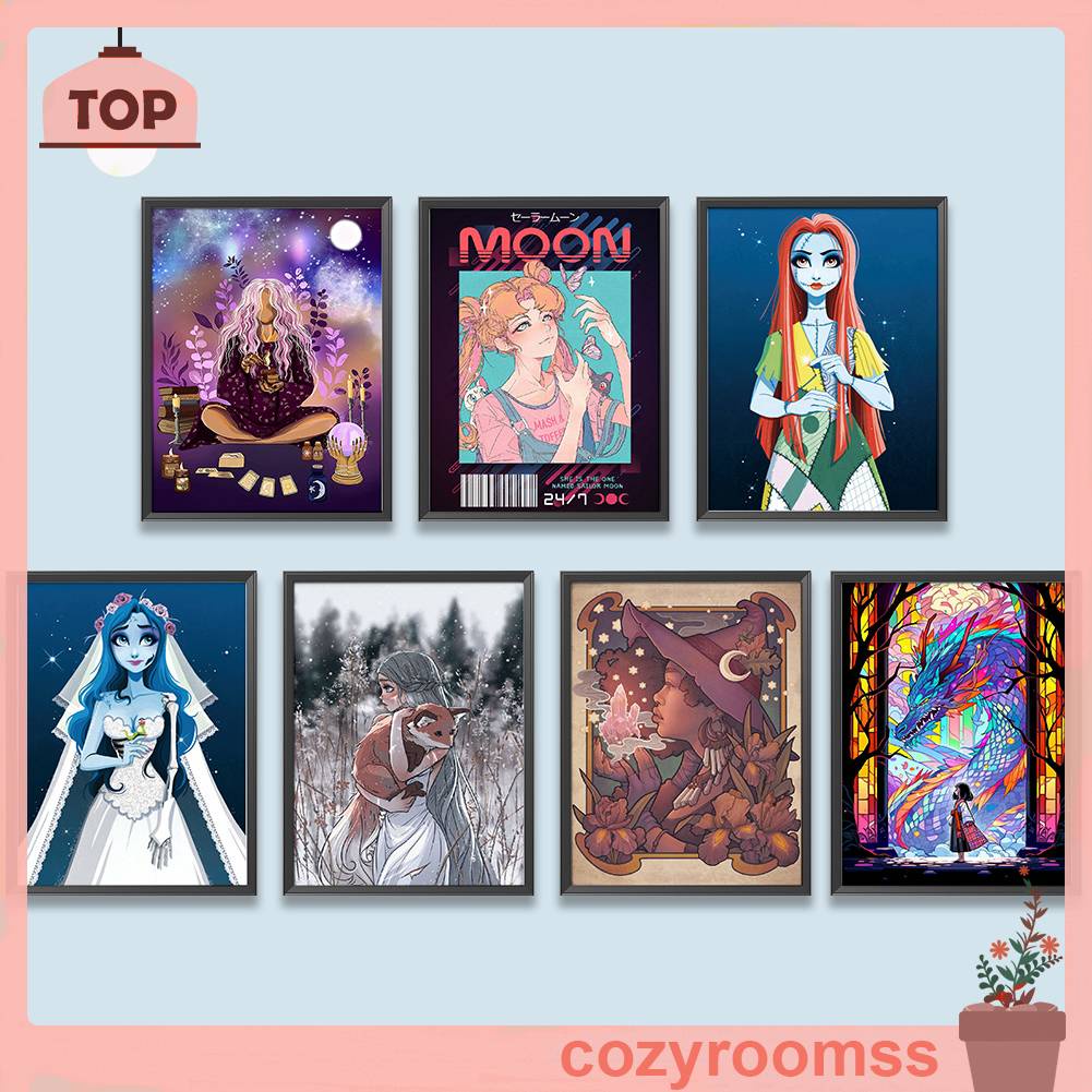 Bộ Tranh Đính Đá 5D Họa Tiết Hoạt Hình Cô Gái Độc Đáo DIY Dùng Trang Trí Nhà Cửa