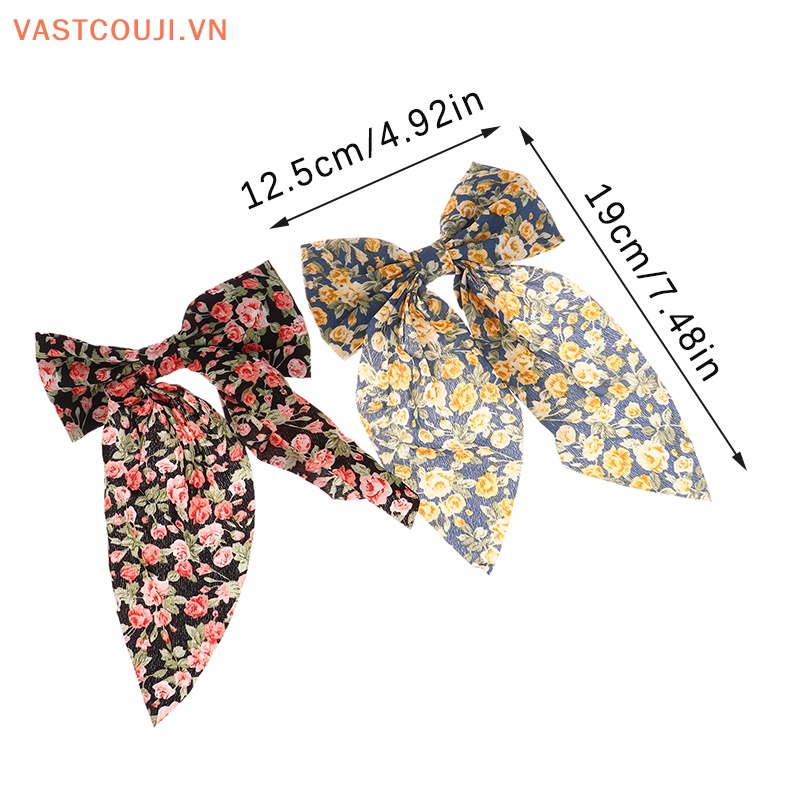 Kẹp Tóc Ruy Băng Thắt Nơ In Họa Tiết Hoa Xinh Xắn Cho Nữ
