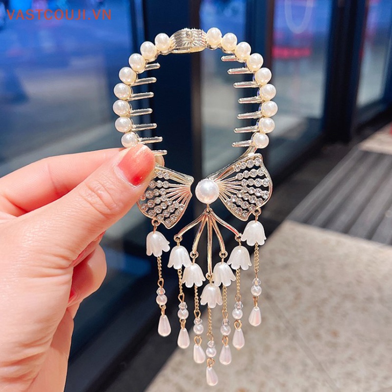 Kẹp Tóc Đính Hoa Phối Tua Rua Phong Cách Retro Hàn Quốc