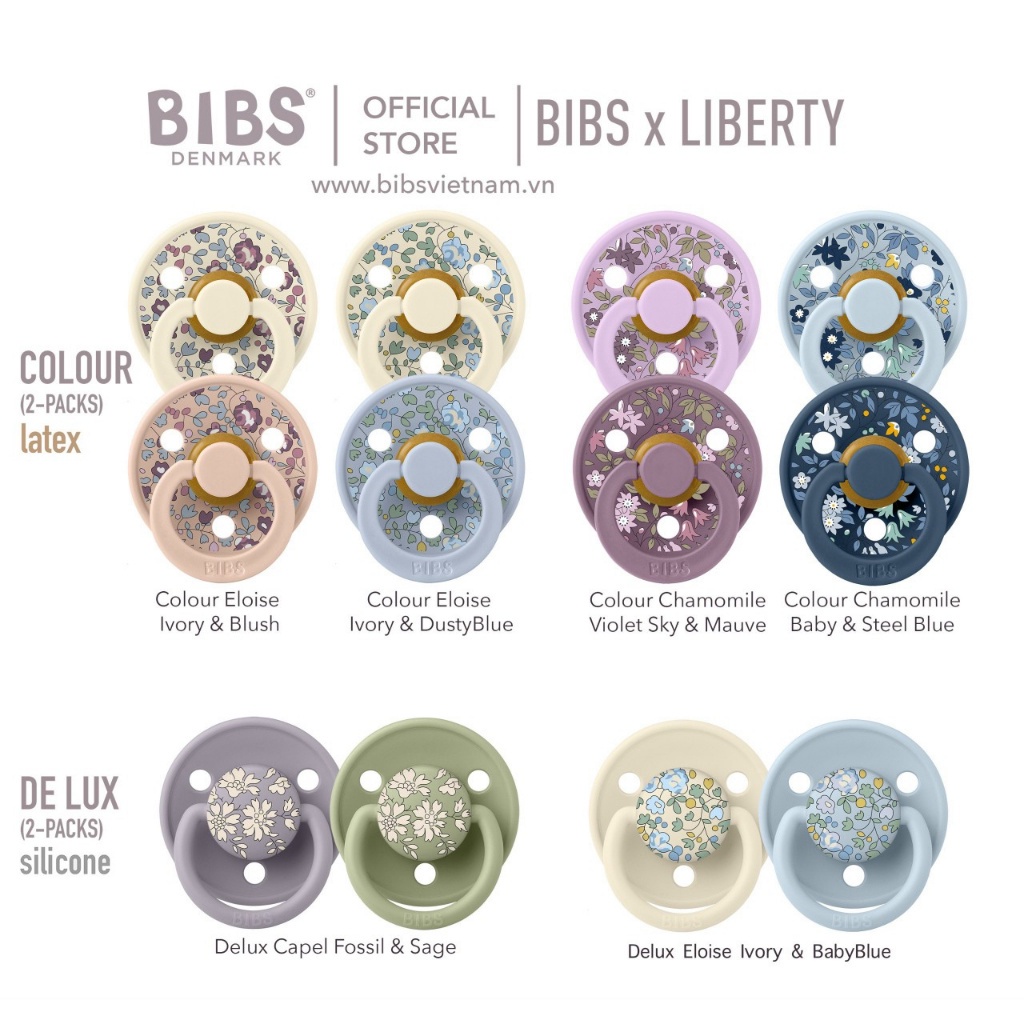 Ti Giả BIBS X LIBERTY Cao su & Silicon Đan Mạch Chính Hãng Cho Bé, TẶNG HỘP ĐỰNG, Chất Liệu Mềm Mại