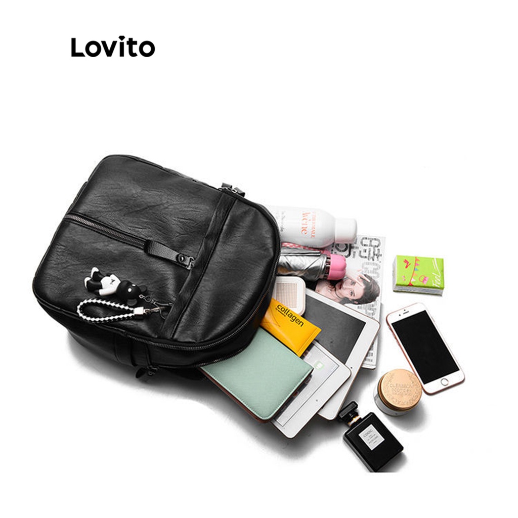 Lovito Ba lô công suất lớn có khóa kéo đơn giản dành cho nữ LNA09180 (Đen)