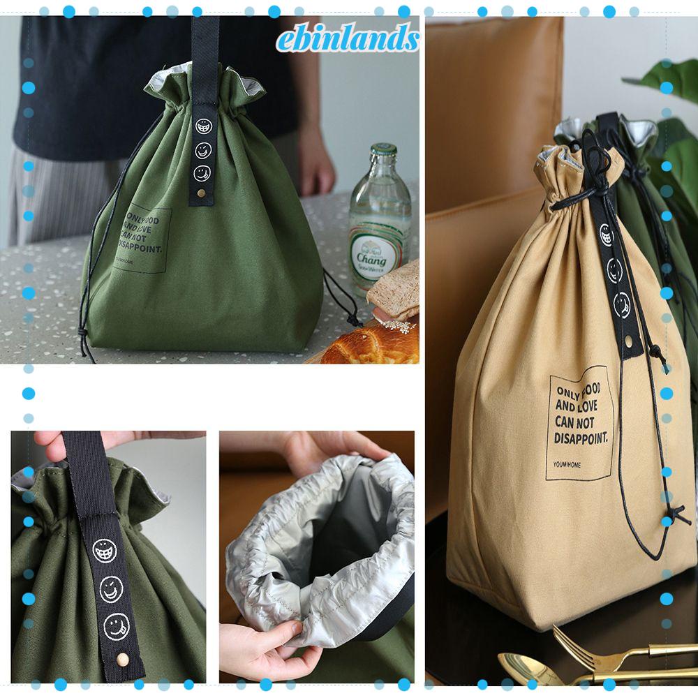 EBINLANDS Túi Canvas Cách Nhiệt Đựng Cơm Trưa Thiết Kế Dây Rút Bản Rộng Tùy Chỉnh Tiện Dụng Mang Theo Du Lịch Dã