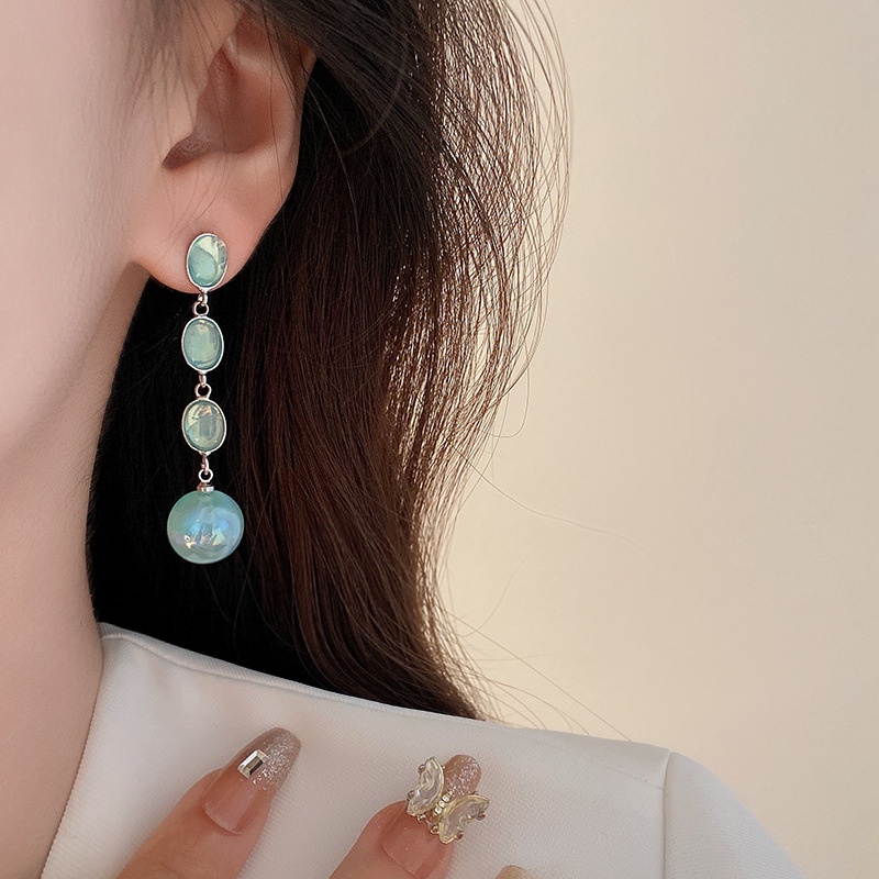 Bạc Kim Hình Học Tròn Hình Bầu Dục Nhựa Tua Rua Bông Tai Đơn Giản Tính Khí Ánh Sáng Sang Trọng Bông Tai Nữ