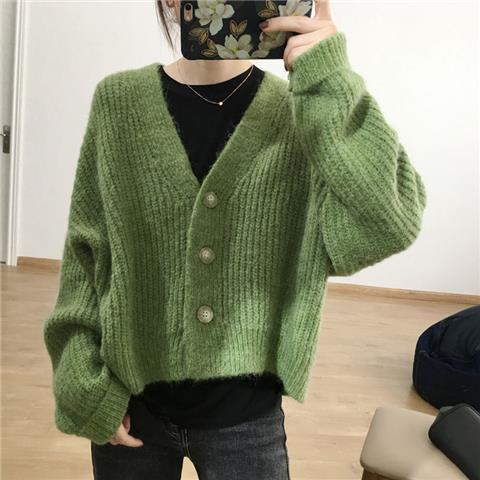 Áo Khoác Cardigan Dệt Kim Tay Dài Dáng Rộng Cổ Chữ V Thiết Kế Mới Thời