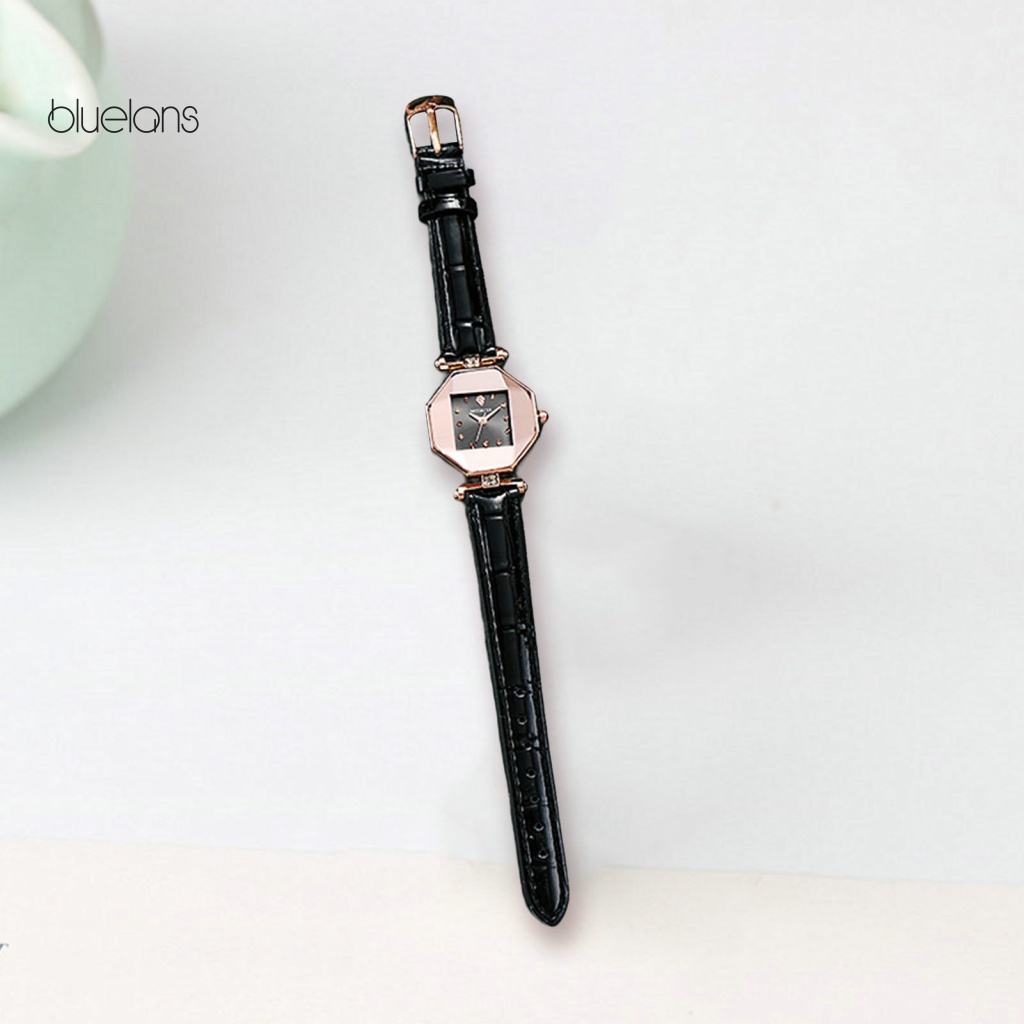 Đồng Hồ Đeo Tay Bluelans Mặt Bát Giác Dây Giả Da Đính Đá Thời Trang Cho Nữ 3 Màu Lựa Chọn