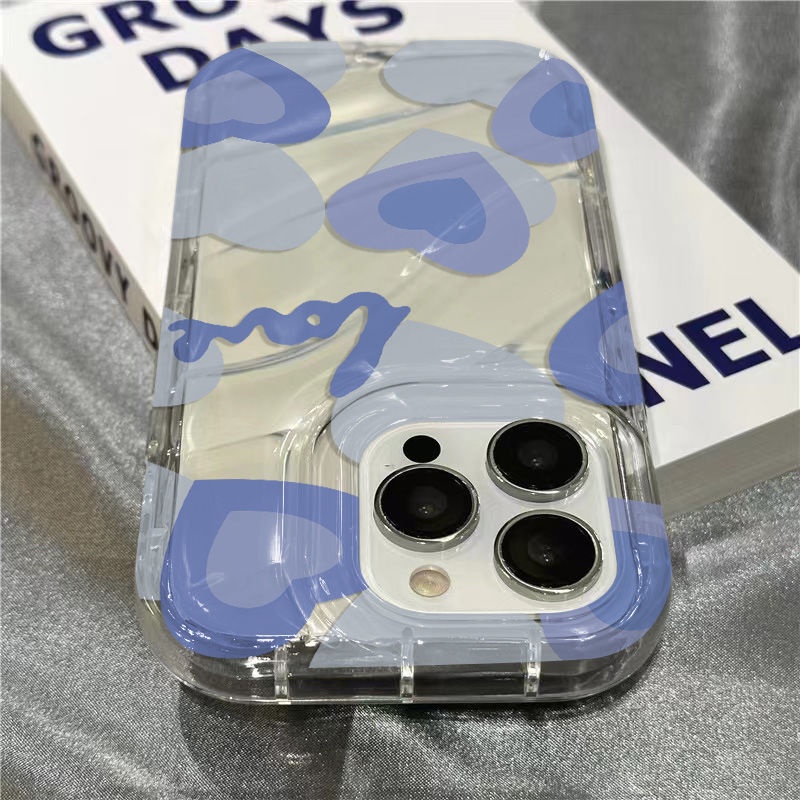 Ốp Điện Thoại Mềm Trong Suốt Họa Tiết Trái Tim Dễ Thương Cho iPhone14promax11 78xr / Blue 1312