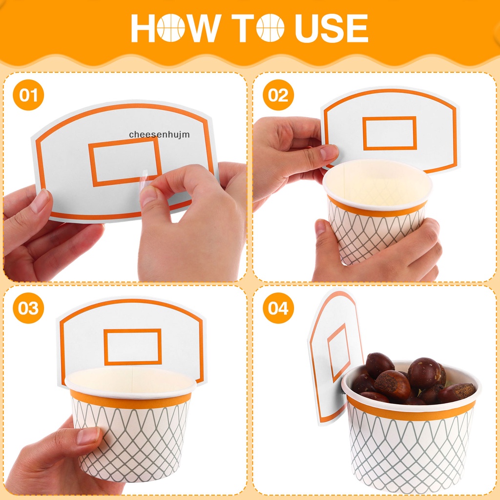 Bộ 50 Cốc Đựng Kem 9 oz Dùng Một Lần Họa Tiết Bóng Rổ Độc Đáo