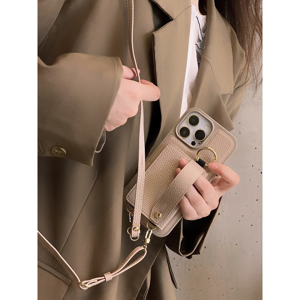 Ốp Điện Thoại Da Kèm Ngăn Đựng Thẻ Và Dây Đeo Tay Sang Trọng Cho iphone 15 14 pro max ip 12 13 pro max