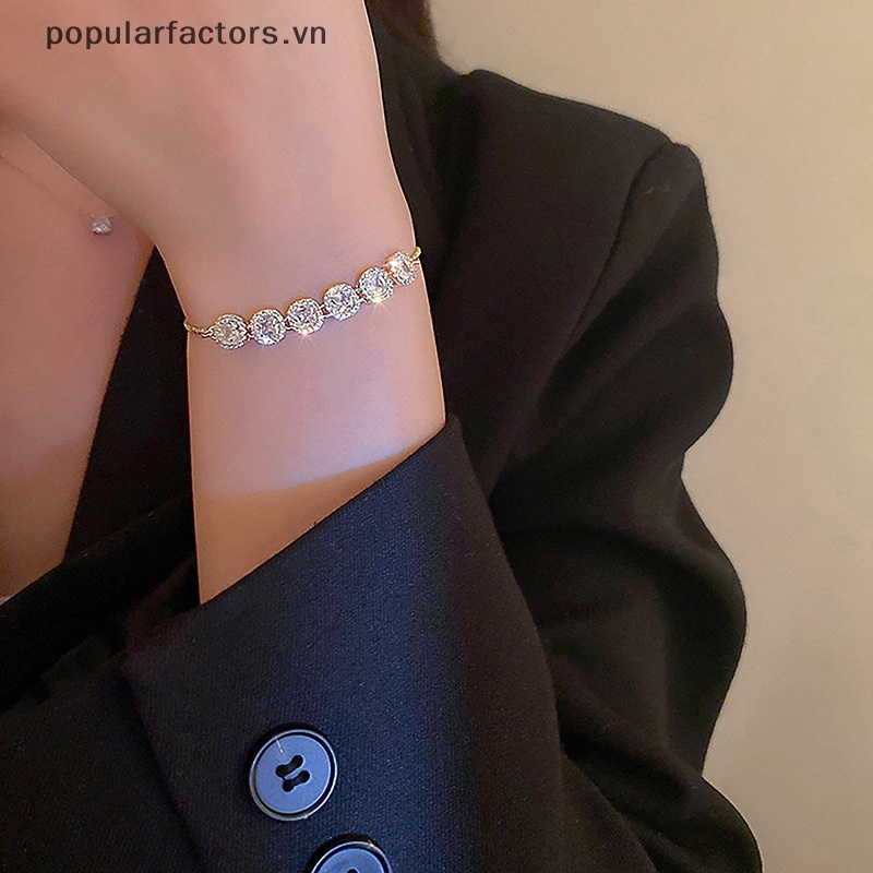 Vòng Tay Mạ Vàng Đính Đá Lấp Lánh Có Thể Điều Chỉnh Chất Lượng Cao Cho Nữ