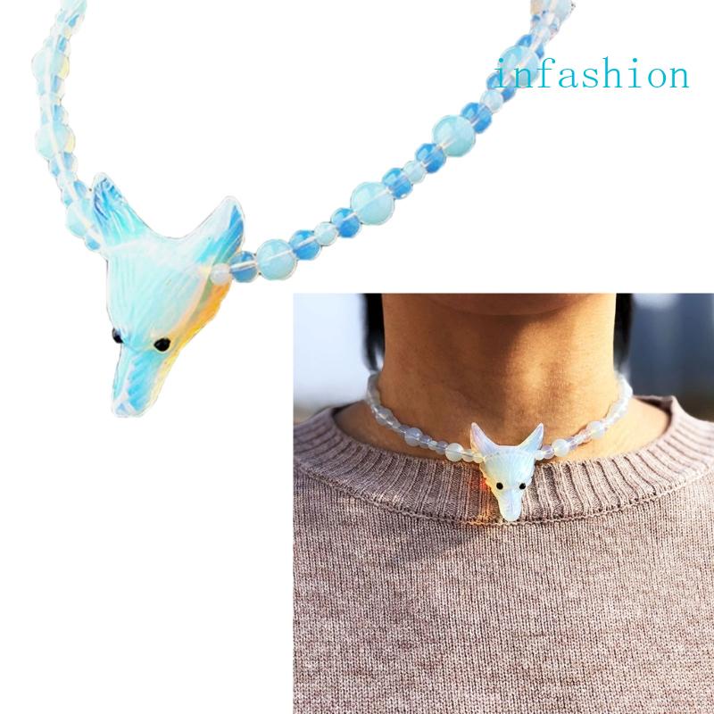 Vòng cổ Choker Mặt Đá Opal Hình Đầu Sói Đơn Giản