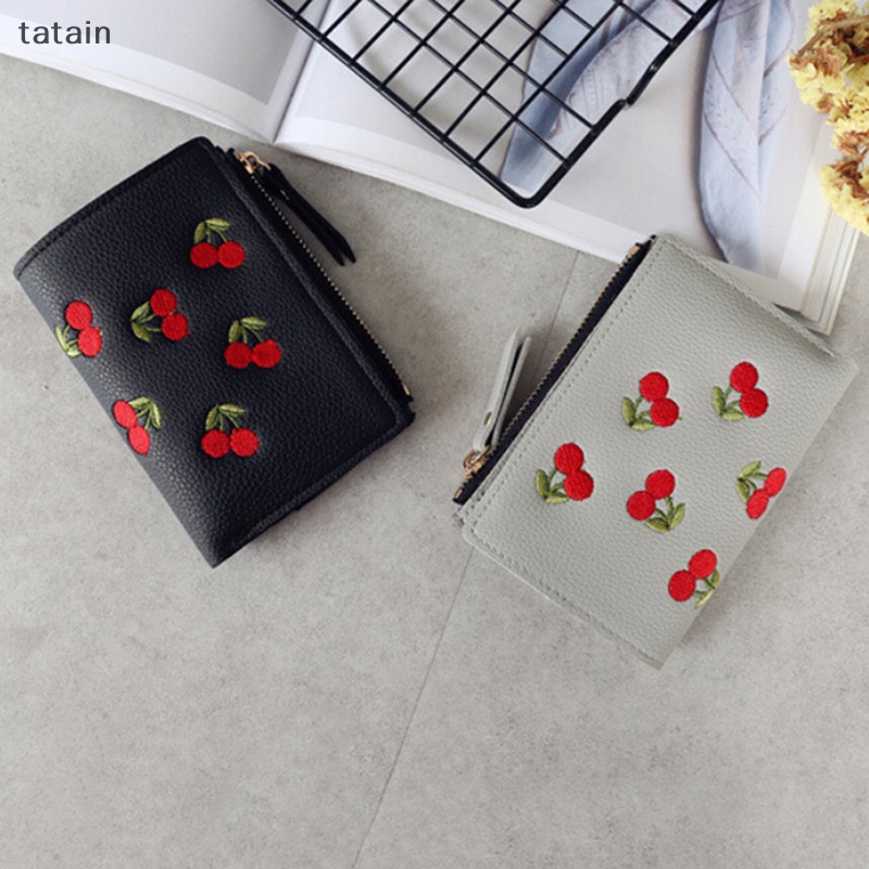 Ví Da PU Thêu Hình Trái Cherry Xinh Xắn Cho Nữ