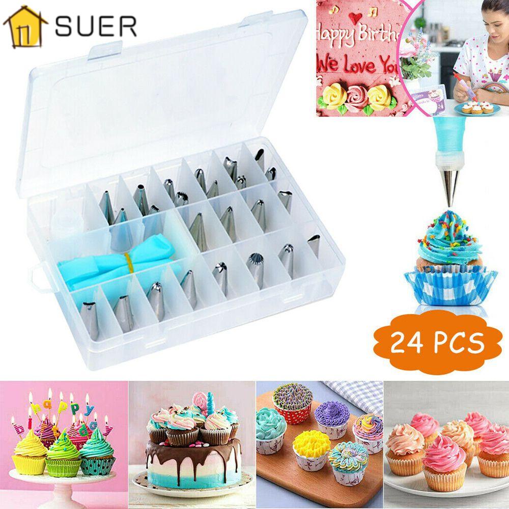 SUENIN Set 24 Đuôi Bắt Bông Kem Trang Trí Bánh Bằng Thép Không Gỉ