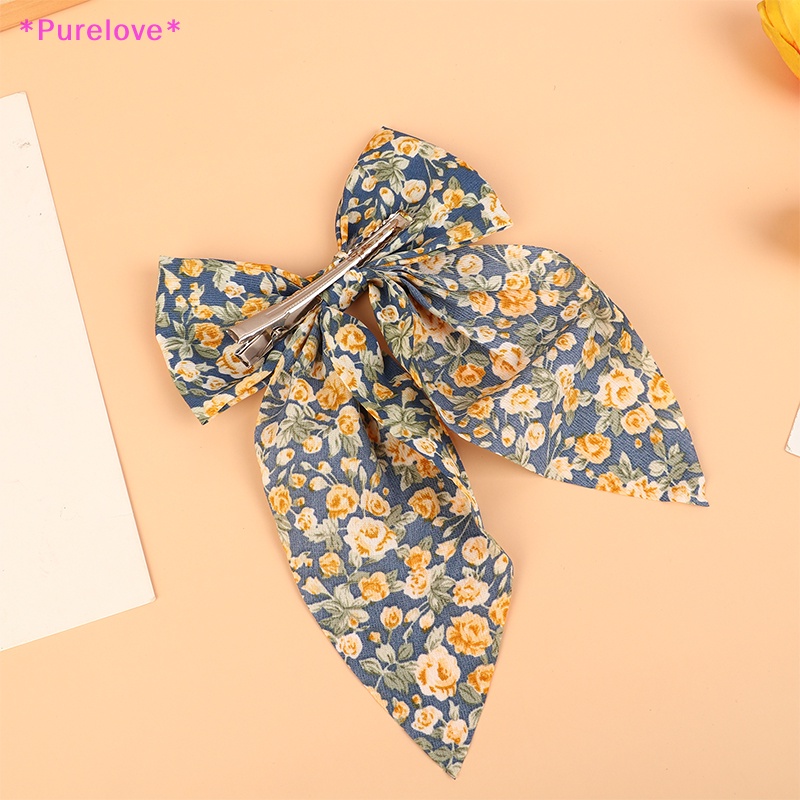 Kẹp Tóc Đính Nơ Ruy Băng In Hoa Xinh Xắn Cho Nữ Mới