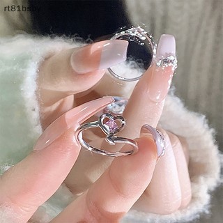 Nhẫn cặp hở đính đá pha lê hồng lấp lánh phong cách vintage