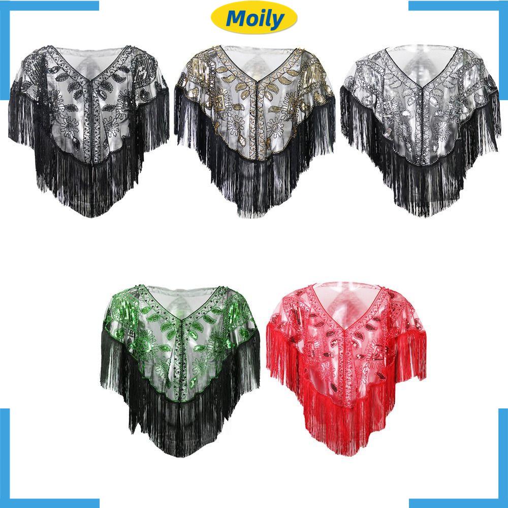 MOILYVN Áo Choàng Đính Kim Sa Phối Tua Rua Thời Trang Thanh Lịch Cho Nữ