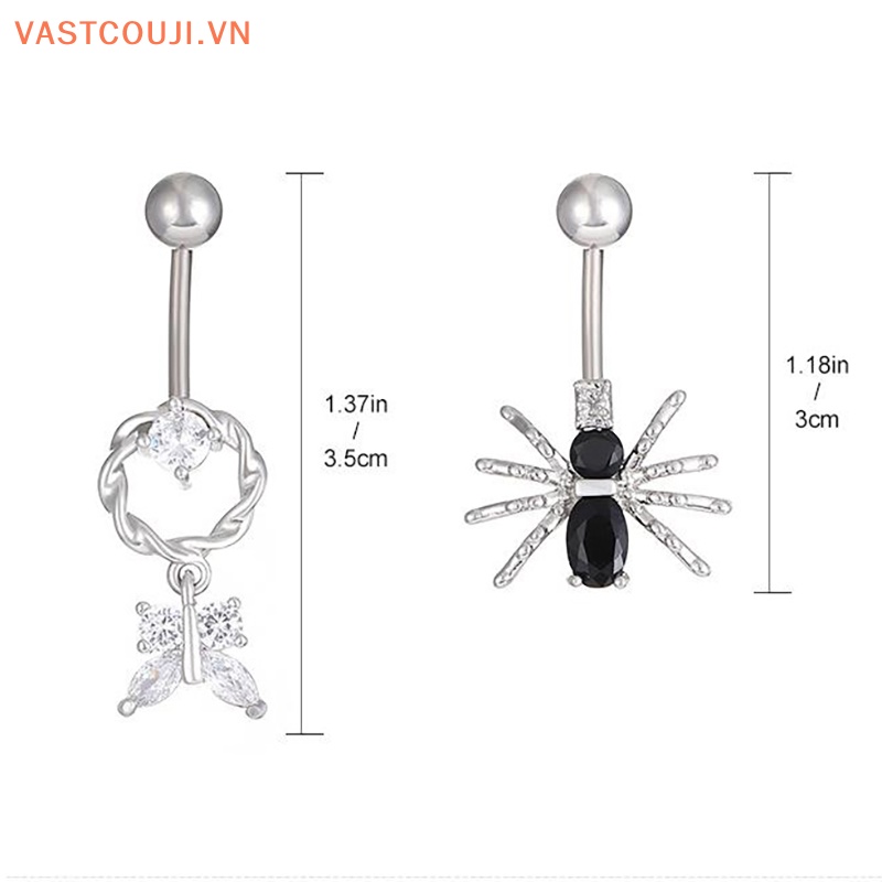Khuyên Rốn Hình Bướm / Nhện Đính Đá Zircon Bằng Thép Không Gỉ Thời Trang