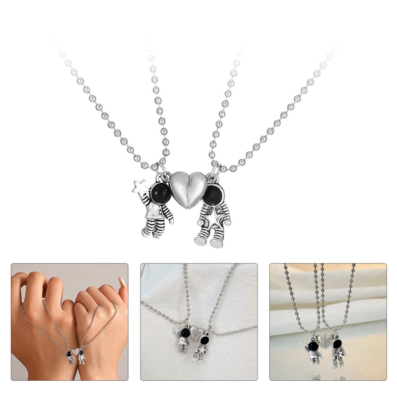 Bộ 2 Vòng cổ Mặt Hình Phi Hành Gia / Trái Tim Có Từ Tính Thiết Kế Tối Giản Thời Trang Cho Cặp Đôi