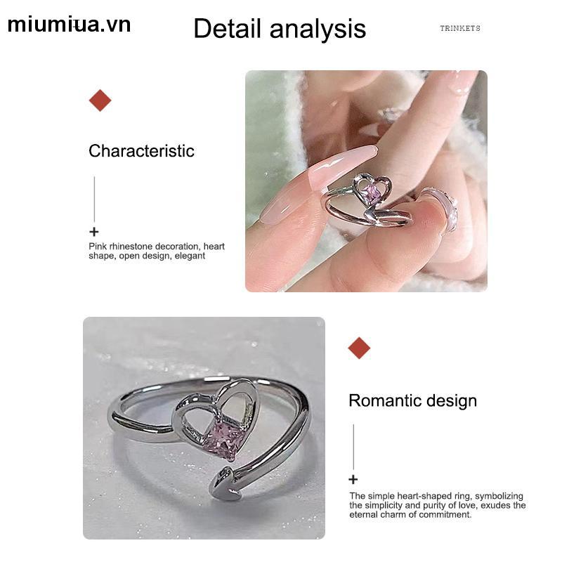 Miumiua🔮Nhẫn Mạ Bạc 925 Hình Trái Tim Đính Pha Lê Dễ Thương Ngọt Ngào Cho Nữ