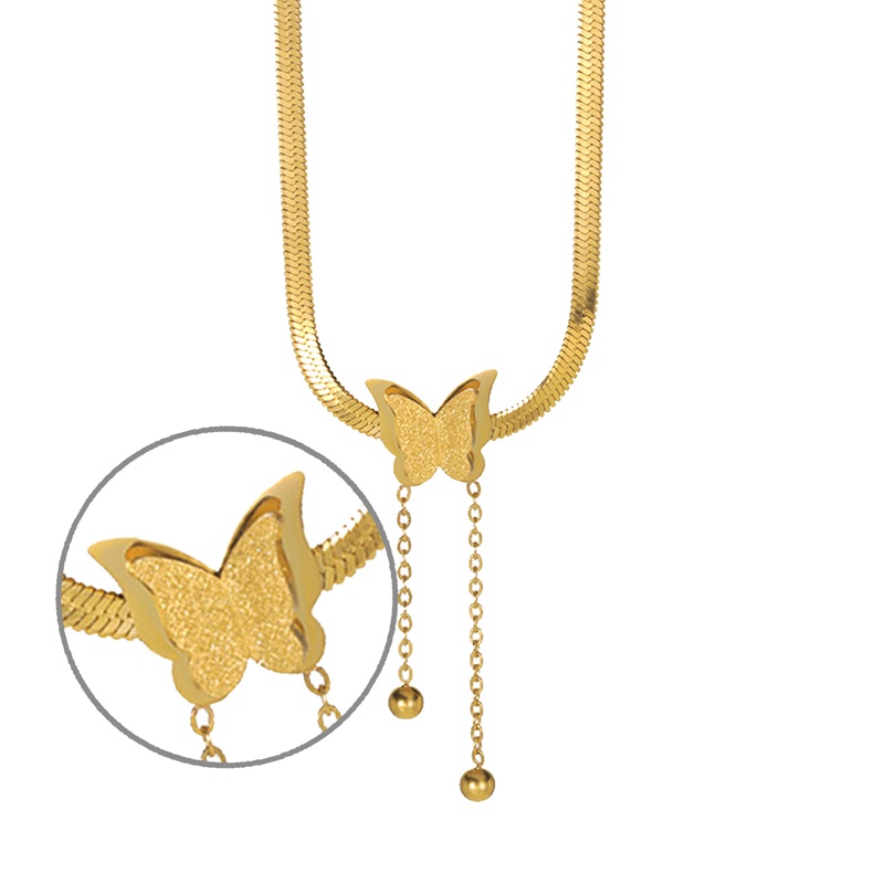 Ygt Vòng Cổ Choker Dây Xích Bằng Thép Không Gỉ Mặt Hình Cánh Bướm Màu Vàng Kim Vintage Cho Nữ