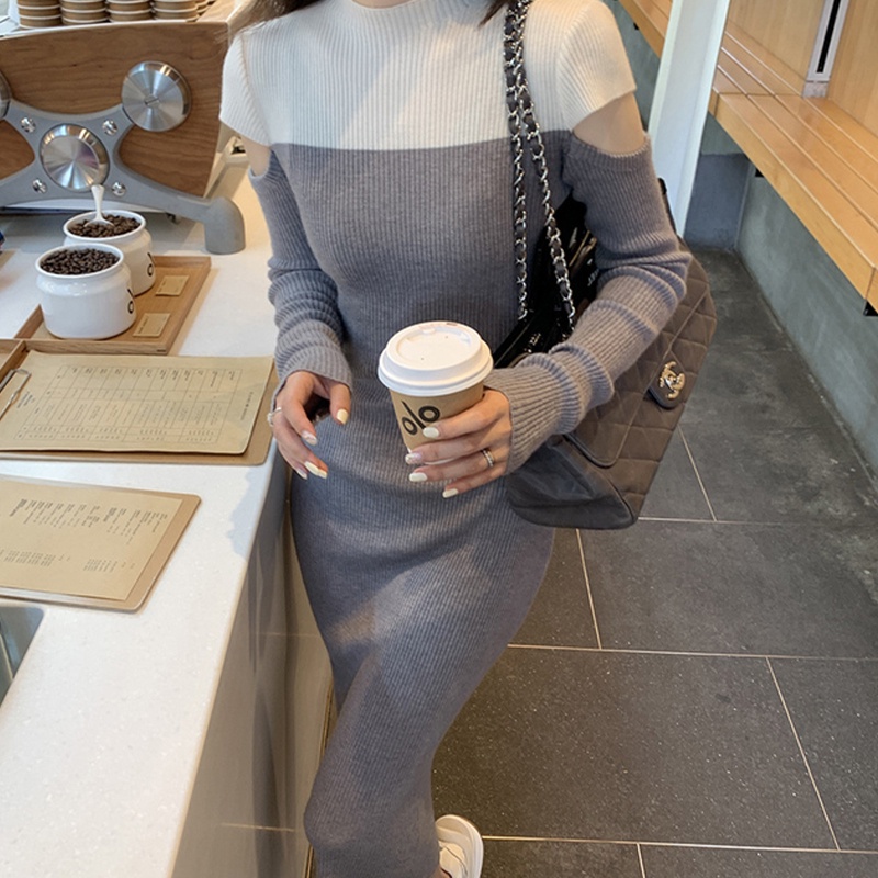 Đầm Dệt Kim Cổ Cao Hở Vai Phong Cách Pháp Cổ Điển Thời Trang Mới Cho Nữ