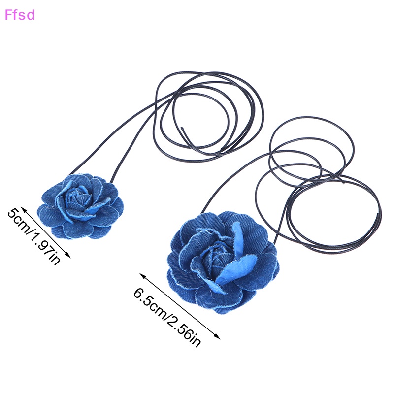 1 Vòng Cổ Choker Jean Xanh Dương Nhiều Lớp Mặt Hoa Thời Trang Cho Nữ