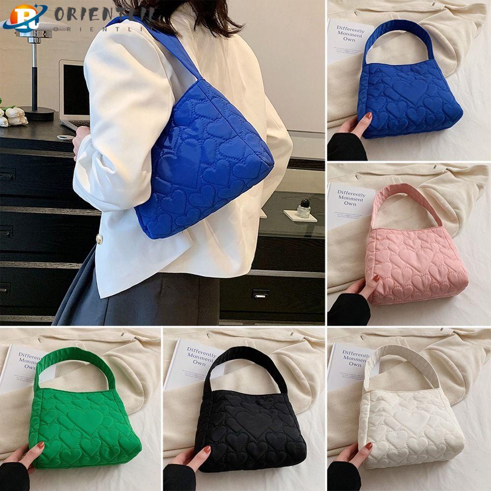 ORIENTLII Túi Tote Cotton Mềm Mại Màu Trơn Họa Tiết Trái Tim Sức Chứa Lớn Hợp Thời Trang Mùa Đông