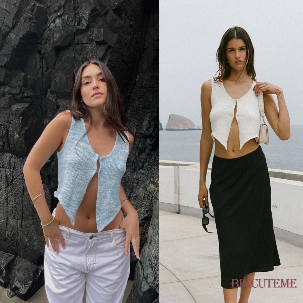 Áo Croptop Dệt Kim Không Tay Màu Sắc Trơn Thời Trang Mùa Hè Dành Cho Nữ