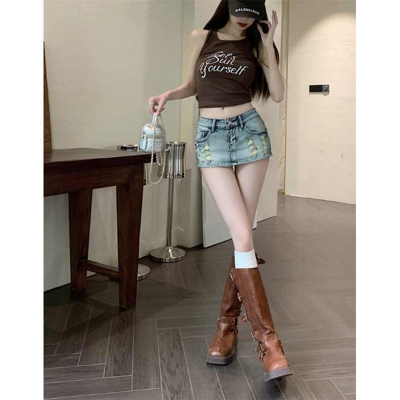 Bán Chạy✨Chân Váy Jeans Rách Thời Trang Dành Cho Nữ