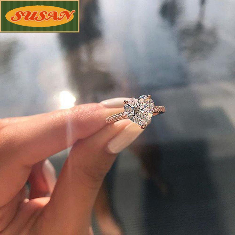 SUSANS Nhẫn Mặt Trái Tim Đính Đá Sapphire Trắng Thời Trang