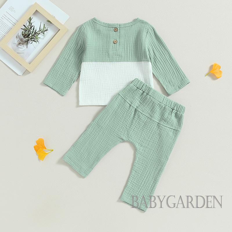 Set Đồ Mùa Thu 2 Món Gồm Áo Tay Dài + Quần Có Túi Màu Sắc Tương Phản Cho Bé Trai / 6 Tháng-4 Tuổi