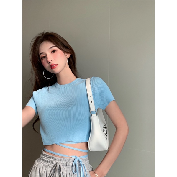 Nzn Áo Crop top Cắt Hở Eo Màu Nhuộm Hàn Quốc Cho Nữ