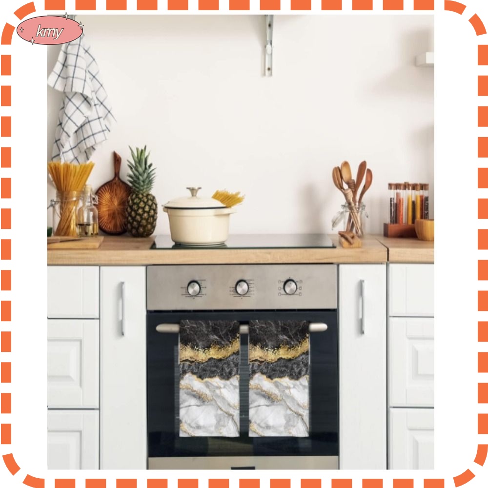 KRNY Set 2 Khăn Tắm Polyester Mềm Mại Thấm Hút Tốt 13.8 X 27.6 in Họa Tiết Vân Đá Cẩm Thạch Màu Vàng Đen