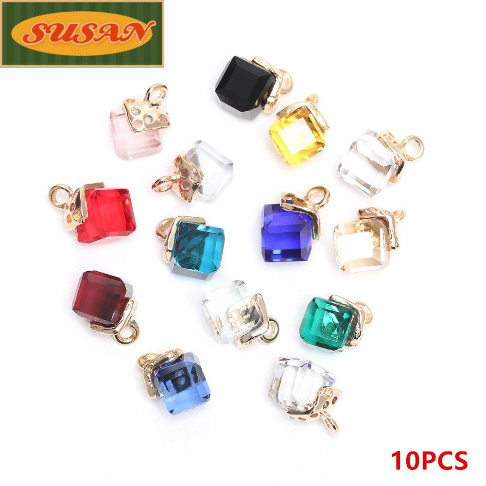 SUSANS Bộ 10 Hạt Pha Lê Hình Khối 14 Màu Dùng Làm Vòng Tay Thủ Công DIY