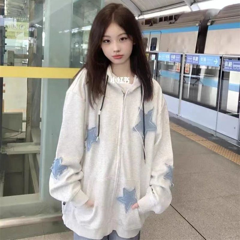 Áo Khoác Khóa Kéo Có Mũ Trùm Phong Cách Hàn Quốc Cổ Điển Mới Cho Nữ