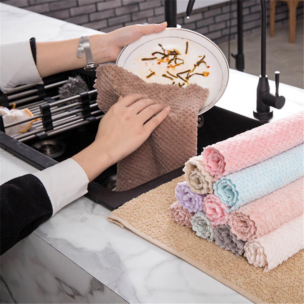 Set 20 Khăn Lau Chén Dĩa Chất Liệu Nhung San Hô Siêu Thấm Hút Nhanh Khô Chống Dính Kích Thước 16x27cm